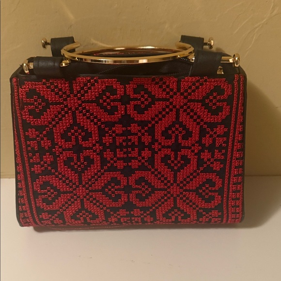 Chic Red and Black Clutch with Gold Accents - Picture 1 of 5